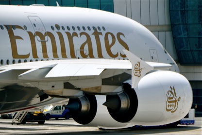 Emirates A380 parked at Dubai